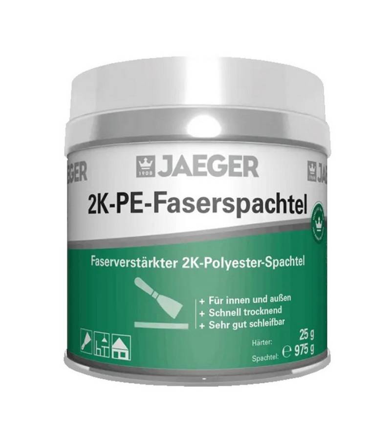 Jaegerlacke Reparaturmasse 2K- Polyester Faserspachtel 415 PE-Spachtel faserversärkt weiß, Faserspachtel, schnell härtend von Jaegerlacke