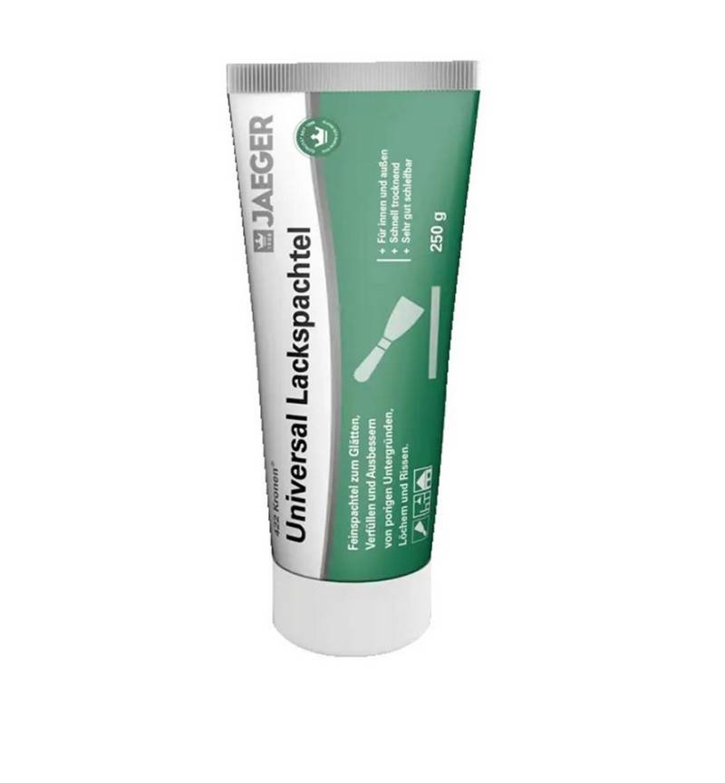 Jaegerlacke Reparaturmasse Kronen Universal Lackspachtel 422 Kunstharz-Spachtelmasse weiss 250g, Kunstharzspachtel, gebrauchsfertig, elastischer Film von Jaegerlacke