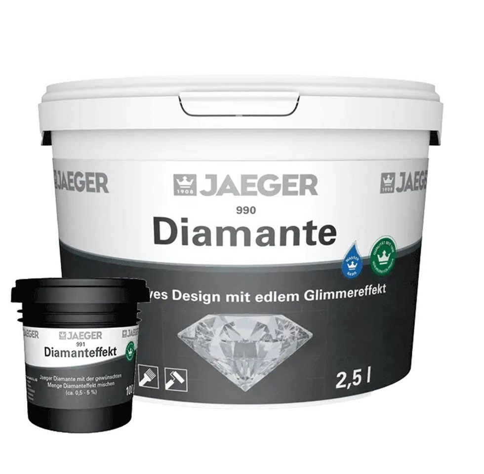 Jaegerlacke Wand- und Deckenfarbe DIAMANTE 990 dekorative Wandfarbe mit edlem Glitzereffekt, wasserverdünnbar von Jaegerlacke