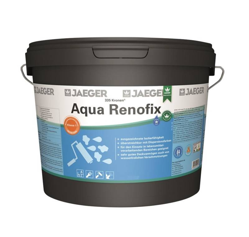 Jaegerlacke Wand- und Deckenfarbe Kronen Aqua Renofix 335 Renovierfarbe Isolierfarbe WEISS (2,5 Liter), Ausgezeichnete Isolierfähigkeit, Sehr gutes Deckvermögen von Jaegerlacke