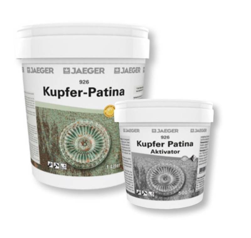 Jaegerlacke Wandfarbe 926 Kupfer-Patina SET für echten Grünspan-Effekt 1,5 Liter von Jaegerlacke