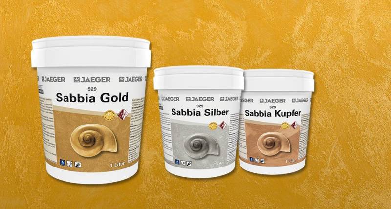 Jaegerlacke Wandfarbe Sabbia 929 Metallic-Effekt-Wandfarbe mit feiner Sand-­Struktur, Brillante Metallic-Oberfläche, umweltfreundliche Anstrich von Jaegerlacke