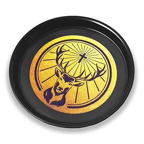 Original Servier-Tablett von Jägermeister ® Kellner Barkeeper Teller Platte aus Kunststoff mit Anti-Rutsch-Matte | rund mit 37cm Durchmesser | schwarz mit Logo in orange von Jägermeister