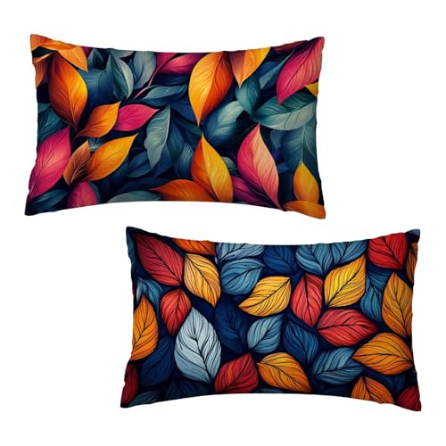 Kissenbezug 30x50 cm Anlage Kissenbezüge Blatt 2er Set, Samt Kopfkissenbezug Sofakissen Dekorative Rechteck Kissenhüllen mit Unsichtbarem Reißverschluss Design Deko Wohnzimmer Geschenke für Frauen V-7 von Jaeixouu