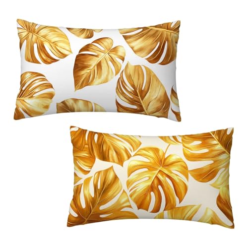 Kissenbezug 30x50 cm Gelb Kissenbezüge Blatt 2er Set, Samt Kopfkissenbezug Sofakissen Dekorative Rechteck Kissenhüllen mit Unsichtbarem Reißverschluss Design Deko Wohnzimmer Geschenke für Frauen Q-4 von Jaeixouu
