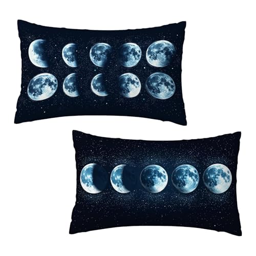 Kissenbezug 30x50 cm Hell Kissenbezüge Mond 2er Set, Samt Kopfkissenbezug Sofakissen Dekorative Rechteck Kissenhüllen mit Unsichtbarem Reißverschluss Design Deko Wohnzimmer Geschenke für Frauen O-8 von Jaeixouu
