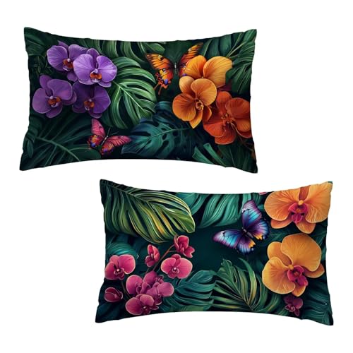 Kissenbezug 40 x 80 cm Blumen Kissenbezüge Falter 2er Set, Samt Kopfkissenbezug Sofakissen Dekorative Rechteck Kissenhüllen mit Unsichtbarem Reißverschluss Deko Wohnzimmer Geschenke für Frauen G-4 von Jaeixouu