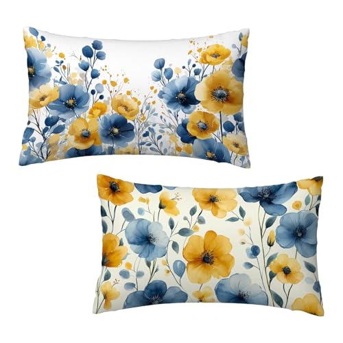 Kissenbezug 40 x 80 cm Gelb Kissenbezüge Blau 2er Set, Samt Kopfkissenbezug Sofakissen Dekorative Rechteck Kissenhüllen mit Unsichtbarem Reißverschluss Design Deko Wohnzimmer Geschenke für Frauen Y-4 von Jaeixouu