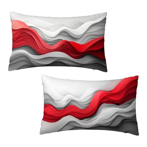Kissenbezug 40 x 80 cm Grau Kissenbezüge Rot 2er Set, Samt Kopfkissenbezug Sofakissen Dekorative Rechteck Kissenhüllen mit Unsichtbarem Reißverschluss Design Deko Wohnzimmer Geschenke für Frauen Y-8 von Jaeixouu