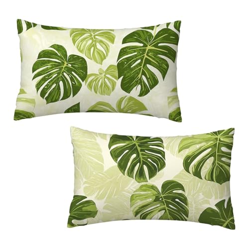 Kissenbezug 40x60 cm Grün Kissenbezüge Blatt 2er Set, Samt Kopfkissenbezug Sofakissen Dekorative Rechteck Kissenhüllen mit Unsichtbarem Reißverschluss Design Deko Wohnzimmer Geschenke für Frauen P-3 von Jaeixouu