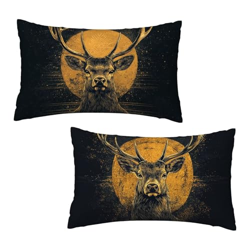 Kissenbezug 40x60 cm Retro Kissenbezüge Reh 2er Set, Samt Kopfkissenbezug Sofakissen Dekorative Rechteck Kissenhüllen mit Unsichtbarem Reißverschluss Design Deko Wohnzimmer Geschenke für Frauen B-9 von Jaeixouu