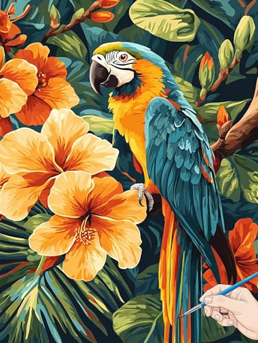 Malen Nach Zahlen Erwachsene Blumen Malen Nach Zahlen Kinder ab 10 Papagei Set Basteln Erwachsene DIY Paint by Numbers Adult Acrylfarbe Ölgemälde Bastelset für Geschenke Deko Wohnzimmer 70x90cm H-91 von Jaeixouu