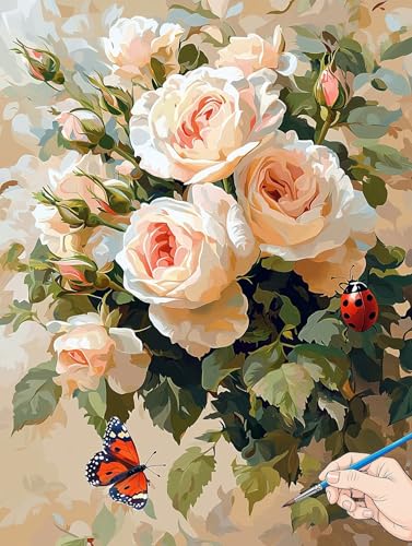 Malen Nach Zahlen Erwachsene Blumen Malen Nach Zahlen Schmetterling DIY Set Ewachsene Paint by Numbers Adult mit Pinseln und Acrylfarbe Handgemalt Ölgemälde Kit Geschenke für Frauen Deko 40x50cm J-48 von Jaeixouu