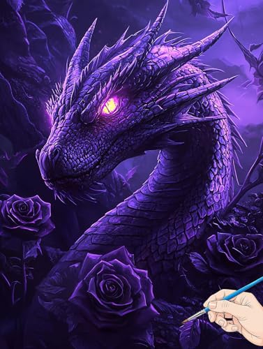 Malen Nach Zahlen Erwachsene Drachen Malen Nach Zahlen Blume DIY Set Ewachsene Paint by Numbers Adult mit Pinseln und Acrylfarbe Handgemalt Ölgemälde Kit für Geschenke für Frauen Deko 50x70cm J-74 von Jaeixouu