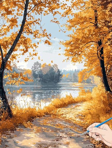 Malen Nach Zahlen Erwachsene Herbst Malen Nach Zahlen Kinder ab 10 Landschaft Set Basteln Erwachsene DIY Paint by Numbers Adult Acrylfarbe Ölgemälde Bastelset Geschenke Deko Wohnzimmer 60x80cm C-82 von Jaeixouu