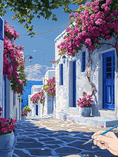 Malen Nach Zahlen Erwachsene Italien Malen Nach Zahlen Kinder ab 10 Landschaft Set Basteln Erwachsene DIY Paint by Numbers Adult Acrylfarbe Ölgemälde Bastelset Geschenke Deko Wohnzimmer 70x90cm J-89 von Jaeixouu