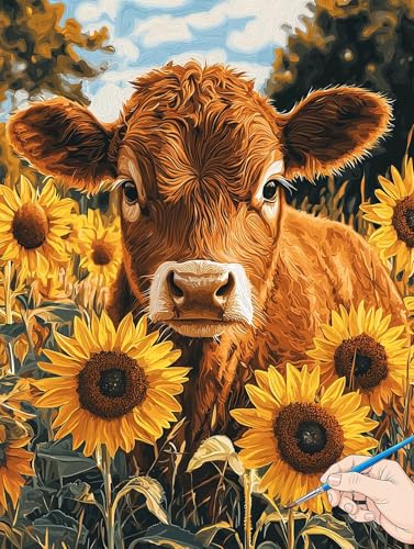 Malen Nach Zahlen Erwachsene Kuh Malen Nach Zahlen Kinder ab 10 Blumen Set Basteln Erwachsene Paint by Numbers Adult Acrylfarbe Ölgemälde Bastelset Herbstdeko Geschenke Deko Wohnzimmer 60x80cm I-42 von Jaeixouu