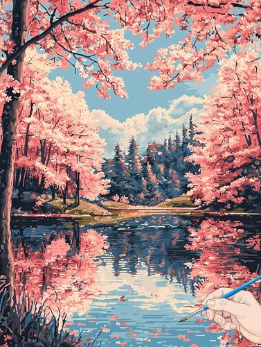 Malen Nach Zahlen Erwachsene Landschaft Malen Nach Zahlen Kinder ab 10 Baum Set Basteln Erwachsene DIY Paint by Numbers Adult Acrylfarbe Ölgemälde Bastelset für Geschenke Deko Wohnzimmer 70x90cm J-53 von Jaeixouu