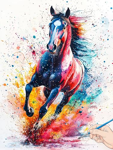 Malen Nach Zahlen Erwachsene Pferde Malen Nach Zahlen Tiere DIY Set Ewachsene Paint by Numbers Adult mit Pinseln und Acrylfarbe Handgemalt Ölgemälde Geschenke für Frauen Halloween Deko 70x90cm B-40 von Jaeixouu