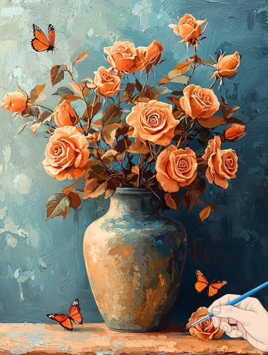 Malen Nach Zahlen Erwachsene Rose Malen Nach Zahlen Schmetterling DIY Set Ewachsene Paint by Numbers Adult mit Pinseln und Acrylfarbe Handgemalt Ölgemälde Kit Geschenke für Frauen Deko 50x70cm I-87 von Jaeixouu