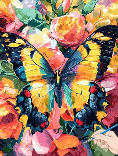 Malen Nach Zahlen Erwachsene Schmetterling Malen Nach Zahlen Kinder ab 10 Blumen Set Basteln Erwachsene DIY Paint by Numbers Adult Acrylfarbe Ölgemälde Bastelset Geschenke Deko Wohnzimmer 50x70cm J-43 von Jaeixouu