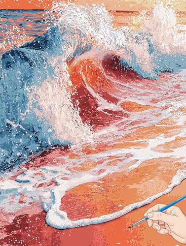 Malen Nach Zahlen Erwachsene Strand Malen Nach Zahlen Wellen DIY Set Ewachsene Paint by Numbers Adult mit Pinseln und Acrylfarbe Handgemalt Ölgemälde Kit für Geschenke für Frauen Deko 60x80cm J-84 von Jaeixouu