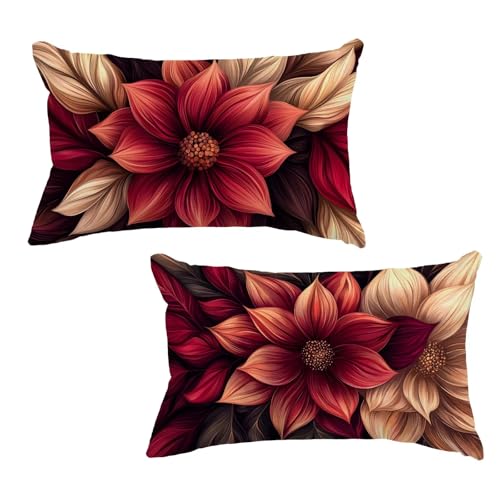 Outdoor Kissen Kissenbezug 40 x 80 cm Rot Kissenbezug Retro 2er Set, Outdoor Kissen Wetterfest Rechteck Leinen Kissenhüllen Dekokissen mit Unsichtbarem Reißverschluss für Terrassen Deko Balkon C-4 von Jaeixouu