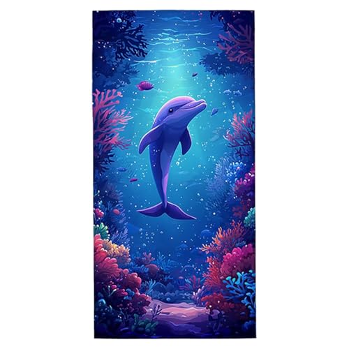 Strandtuch Delphin Strandtuch XXL 90x200 cm Mikrofaser Handtuch Saunahandtuch Schnelltrocknend Badetuch Fitness Handtuch Damen Herren Leicht Weiche Strandhandtuch Sandfrei für Strand Reise Urlaub A-27 von Jaeixouu
