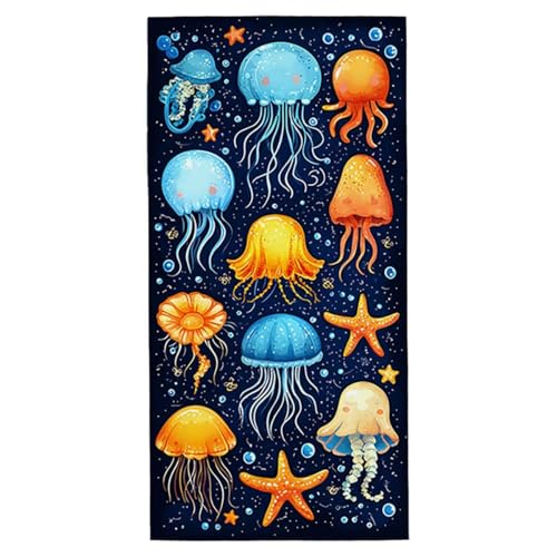 Strandtuch Qualle Strandtuch XXL 100x220 cm Mikrofaser Handtuch Saunahandtuch Schnelltrocknend Badetuch Fitness Handtuch Damen Herren Leicht Weiche Strandhandtuch Sandfrei für Strand Reise Urlaub A-25 von Jaeixouu