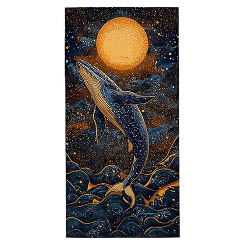 Strandtuch Wal Strandtuch XXL 100x220 cm Mikrofaser Handtuch Saunahandtuch Schnelltrocknend Badetuch Fitness Handtuch Damen Herren Leicht Weiche Strandhandtuch Sandfrei für Strand Reise Urlaub E-45 von Jaeixouu