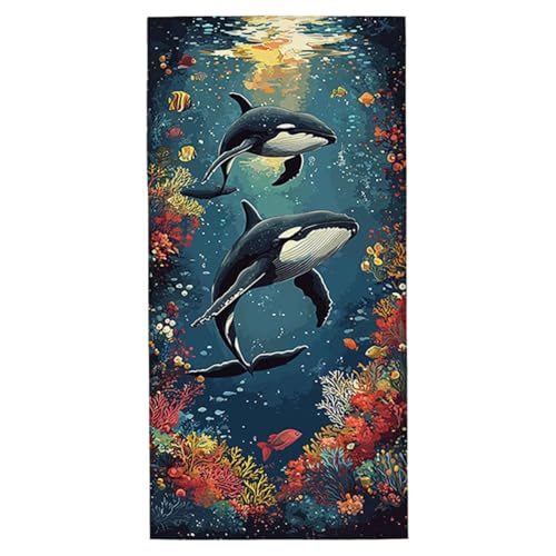 Strandtuch Wal Strandtuch XXL 90x180 cm Mikrofaser Handtuch Saunahandtuch Schnelltrocknend Badetuch Fitness Handtuch Damen Herren Leicht Weiche Strandhandtuch Sandfrei für Strand Reise Urlaub G-05 von Jaeixouu