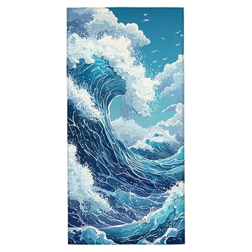 Strandtuch Welle Strandtuch XXL 70x140 cm Mikrofaser Handtuch Saunahandtuch Schnelltrocknend Badetuch Fitness Handtuch Damen Herren Leicht Weiche Strandhandtuch Sandfrei für Strand Reise Urlaub E-37 von Jaeixouu