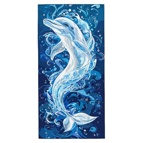 Strandtuch XXL 100x200 cm Mikrofaser Strandtuch Sporthandtuch Saunatuch Schnelltrocknend Badehandtuch Groß Leicht Strandhandtuch Sandfrei mit Aufbewahrungstasche für Strand Camping (Delphin) G-70 von Jaeixouu