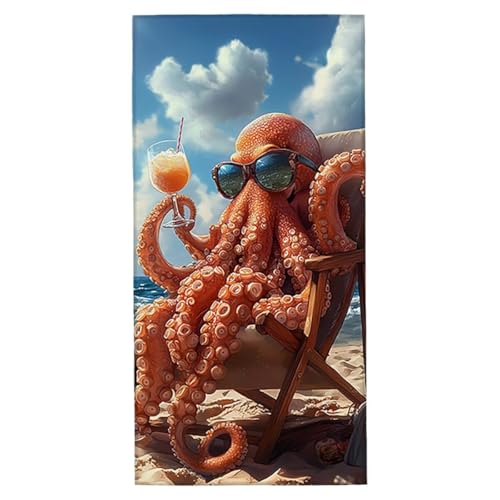 Strandtuch XXL 100x200 cm Mikrofaser Strandtuch Sporthandtuch Saunatuch Schnelltrocknend Badehandtuch Groß Leicht Strandhandtuch Sandfrei mit Aufbewahrungstasche für Strand Camping (Oktopus) H-05 von Jaeixouu
