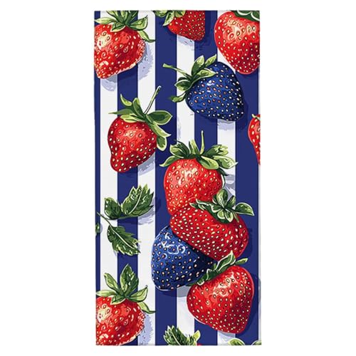 Strandtuch XXL 70x140 cm Mikrofaser Strandtuch Sporthandtuch Saunatuch Schnelltrocknend Badehandtuch Groß Leicht Strandhandtuch Sandfrei mit Aufbewahrungstasche für Strand Camping (Erdbeere) G-92 von Jaeixouu