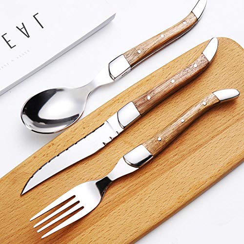 Besteck-Set, 3-teilig, mit Holzgriff, Messer, Gabel, Löffel, Edelstahl, Besteck-Set, geeignet für Küche, Party, Camping, Mehrzweck. von Jaeknxcg