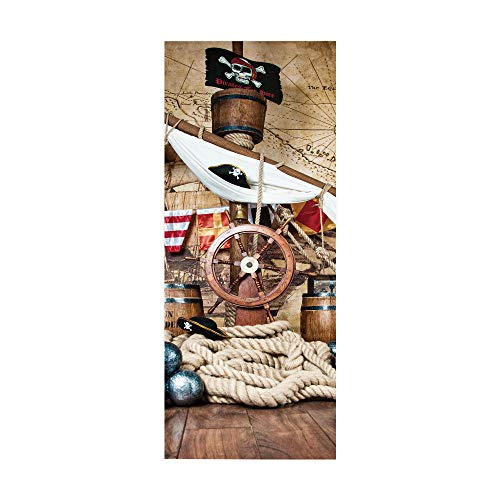 Türtapete selbstklebend Piratenschiff TürPoster 3D Bewirken Fototapete Türfolie Poster Tapete Abnehmbar Wandtapete für Wohnzimmer Küche Schlafzimmer 77X200CM von Jaeknxcg