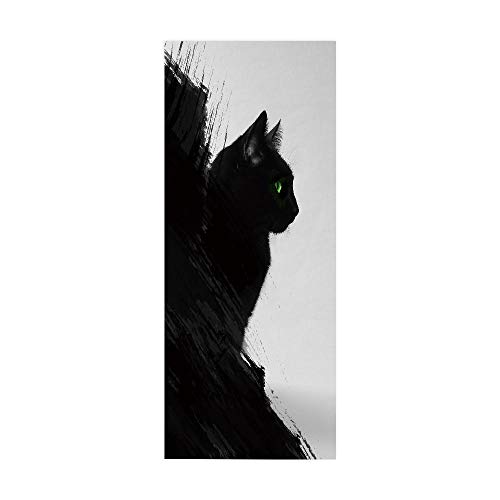 Türtapete selbstklebend Schwarze Katze TürPoster 3D Bewirken Fototapete Türfolie Poster Tapete Abnehmbar Wandtapete für Wohnzimmer Küche Schlafzimmer 77x200cm von Jaeknxcg