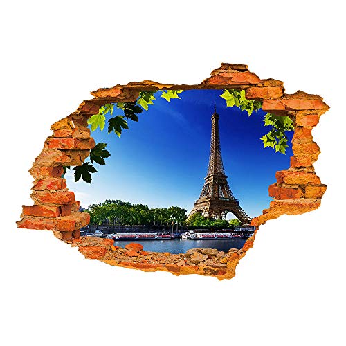 Wandaufkleber 3D Spiegel Ansicht Durchbrechen die Mauer Eiffelturm Vinyl Wandsticker Entfernbarer DIY Wandtattoo für Wohnzimmer Schlafzimmer Kinderzimmer von Jaeknxcg