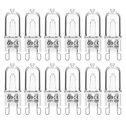 Jaenmsa G9 Halogen Leuchtmittel, Halogen g9 28w, Halogen stiftsockellampe g9, Backofen Backofenlampe 28w 300 Grad, Dimmbar Warmweiß 336lm Glühbirne für Mikrowellen Herd Deckenleuchten, 12er Pack von Jaenmsa