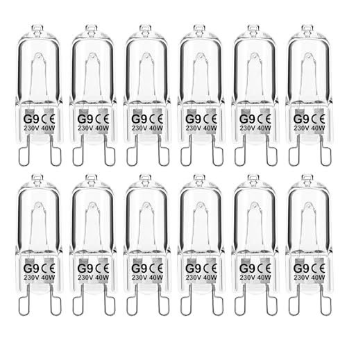 Jaenmsa G9 Halogen Leuchtmittel, Halogen g9 40w, stiftsockellampe g9, Backofen Backofenlampe 40w 300 Grad, Dimmbar Warmweiß 480lm Glühbirne für Mikrowellen Herd Deckenleuchten, 12er Pack von Jaenmsa