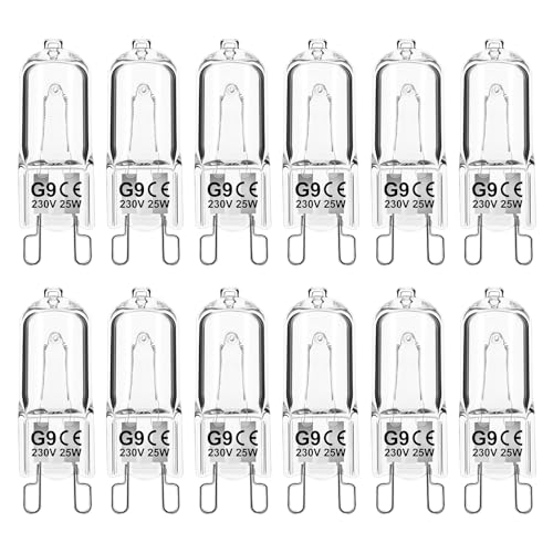 Jaenmsa G9 Halogen Leuchtmittel, Halogen g9 25w, Backofen Backofenlampe 25w 300 Grad,stiftsockellampe g9 500 Grad, Dimmbar Warmweiß 300lm Glühbirne für Mikrowellen Herd Deckenleuchten, 12er Pack von Jaenmsa