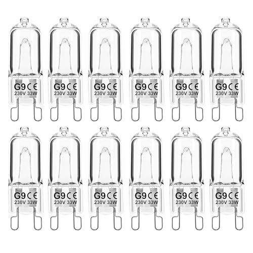 Jaenmsa G9 Halogen Leuchtmittel, Halogen g9 33w, Backofen Backofenlampe 33w 300 Grad, stiftsockellampe g9 500 Grad, Dimmbar Warmweiß 396lm Glühbirne für Mikrowellen Herd Deckenleuchten, 12er Pack von Jaenmsa