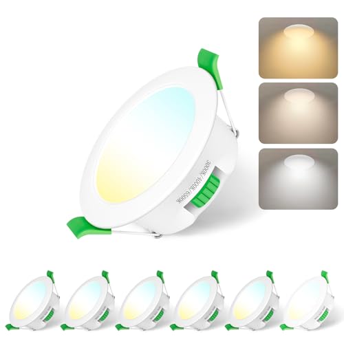 Jaenmsa Led Spots 230V, Einbaustrahler Led, 7W 65-75mm EinbauØ，IP44, Dimmbar，Led Deckenspots Flach Warmweiß 3000K Neutralweiß 4000K Kaltweiß 6500K für Badezimmer, Küche, Wohnzimmer,6er Set von Jaenmsa