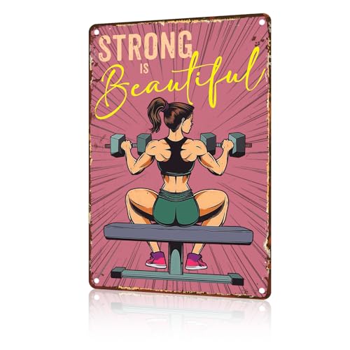 Vintage Metallschild Strong Is Beautiful Lustiges Blechschild Retro Werbung Poster Malerei Aluminium Schild Wandkunst Dekor Retro Vintage Home Bar Kaffee Garage Bauernhaus Dekor Schild 14 x 20 cm von Jaesxxco