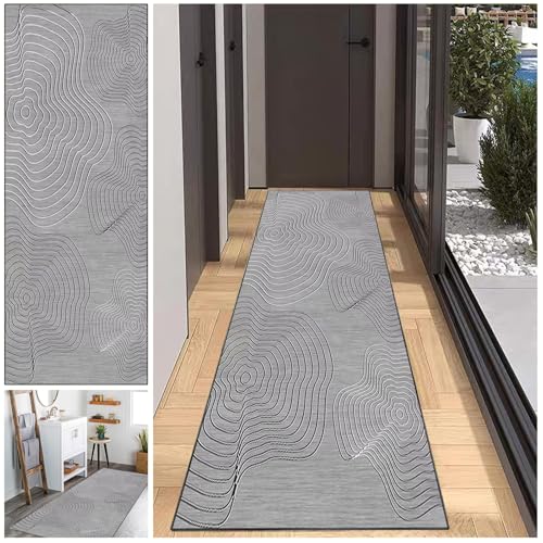JaevKwzy Flur Teppich Läufer, Langer Küchenläufer 100 x 550 cm, rutschfest Eingangstürmatte, Waschbar Teppich Läufer für Waschküche Eingang Wohnzimmer, Flurläufer Bettvorleger Schlafzimmer von JaevKwzy