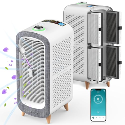 Jafända Luftreiniger für Allergiker mit Aromatherapie, HEPA-Filter gegen 99,97% Schimmel Pollen, Staub & Tierhaare, CADR 460m³/h für Räume bis 240m², Smart WiFi, Leiser Nachtmodus (Grau) von Jafända