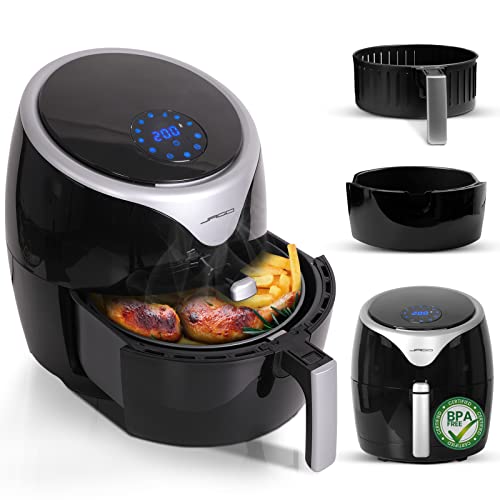 Jago® XXL 7in1 Heißluftfritteuse 5.5L - 1700 Watt, LED Display mit Touchscreen, 7 Programme, 60 min Timer, Ohne ÖL, Schwarz - Airfryer, Heißluft, Fritteuse, Heißluftofen, Backofen, Dehydrator, Grill von Jago