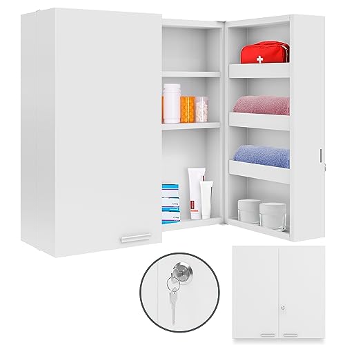 Jago® Medizinschrank - Abschließbar, 11 Fächer, XXL, Stahl, 2 Tür, 53x20x53cm, Weiß - Medikamentenschrank, Arzneischrank, Erste Hilfe Schrank, Hausapotheke, Apothekerschrank von Jago