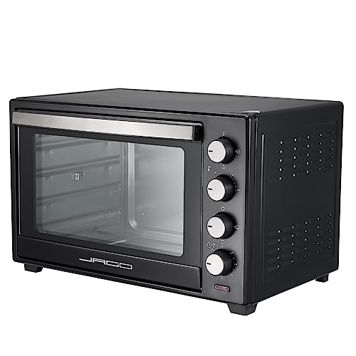 Jago® Minibackofen mit Umluft - Innenbeleuchtung, elektrisch, Doppelglastür, Timer, 100-230 °, 2000W, 48L, 5 Heizarten, Drehspieß, Schwarz - Mini Backofen, Mini-Küche, Grillofen, Pizza-Ofen von Jago